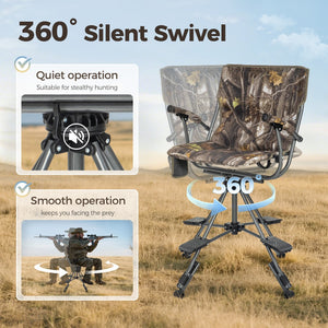 360° Silent Swivel Blind Hunting Chair with Shooting Pedals