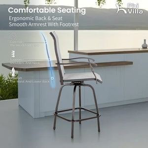 Outdoor Textilene All-Weather Swivel Bar Stools With Arms PHI VILLA