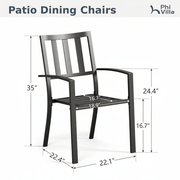 PHI VILLA 7-Piece Patio Dining Set 6 Stackable Chairs and Rectangle Table