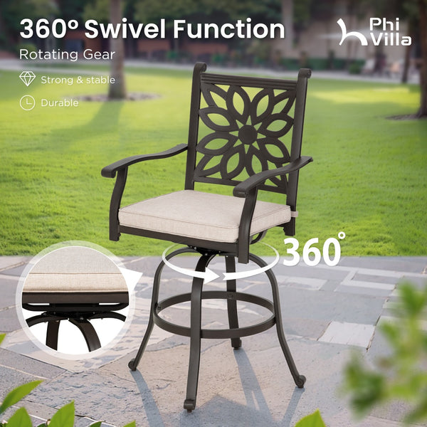 Antique Cast Aluminum Patio Pub Height Rust-free Swivel Bar Stools Set