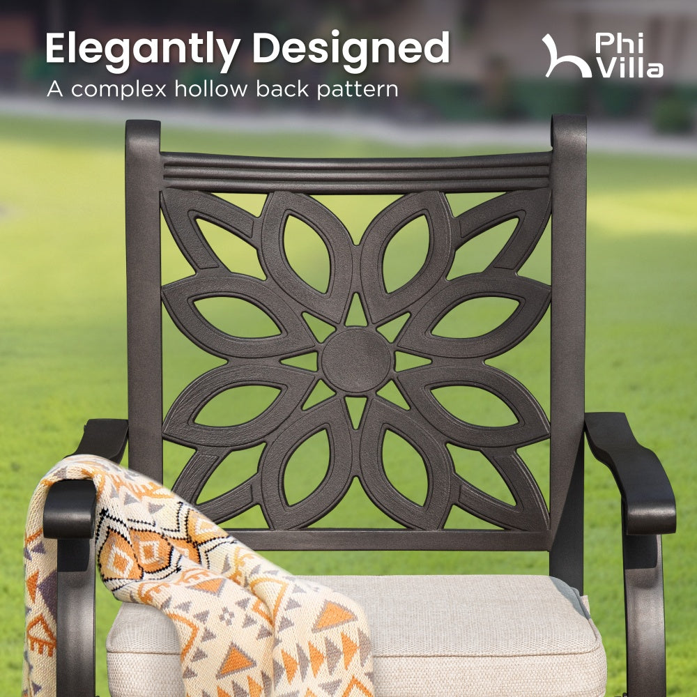 PHI VILLA Cast Aluminum High Bar Dining Set  With Round Table and 6 Swivel Bar Stool Chairs