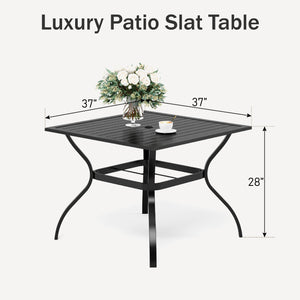 Phi Villa 37" Metal Square Slat Patio Dining Table with Umbrella Hole