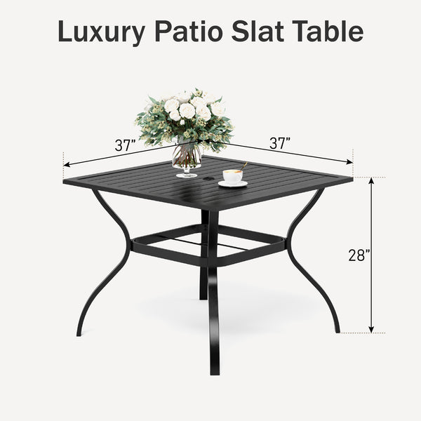 Phi Villa 37" Metal Square Slat Patio Dining Table with Umbrella Hole