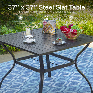 Phi Villa 37" Metal Square Slat Patio Dining Table with Umbrella Hole