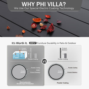 Phi Villa 37" Metal Square Slat Patio Dining Table with Umbrella Hole