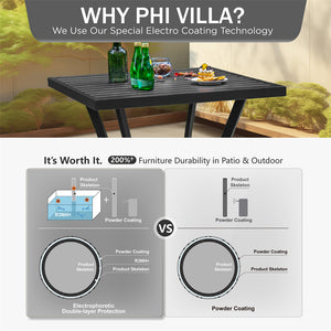 PHI VILLA 3-Piece Patio Bar Set with 2 Swivel Rattan Bar Stools &  1 Square Table