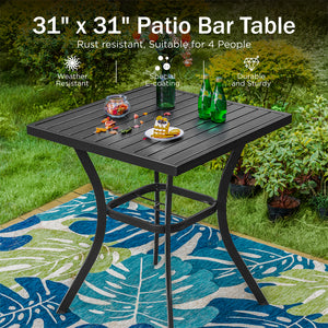 PHI VILLA 3-Piece Patio Bar Set with 2 Swivel Rattan Bar Stools &  1 Square Table