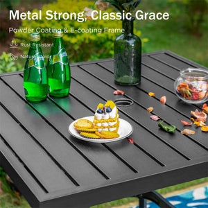 PHI VILLA 3-Piece Patio Bar Set with 2 Swivel Rattan Bar Stools &  1 Square Table
