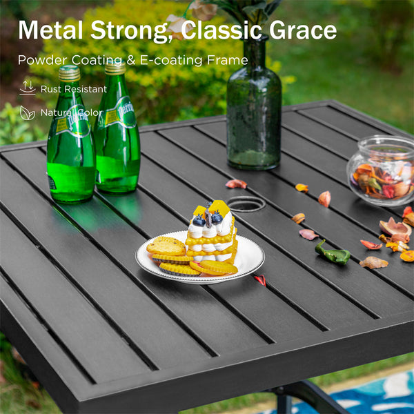 PHI VILLA 3-Piece Patio Bar Set with 2 Swivel Rattan Bar Stools &  1 Square Table