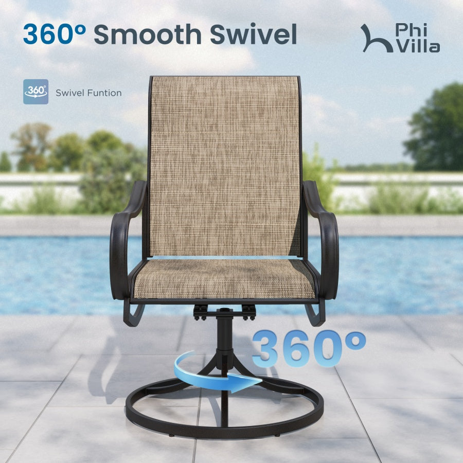 7-Pcs Outdoor Dining Set with Round Table and Textilene Swivel Chairs-Phi Villa