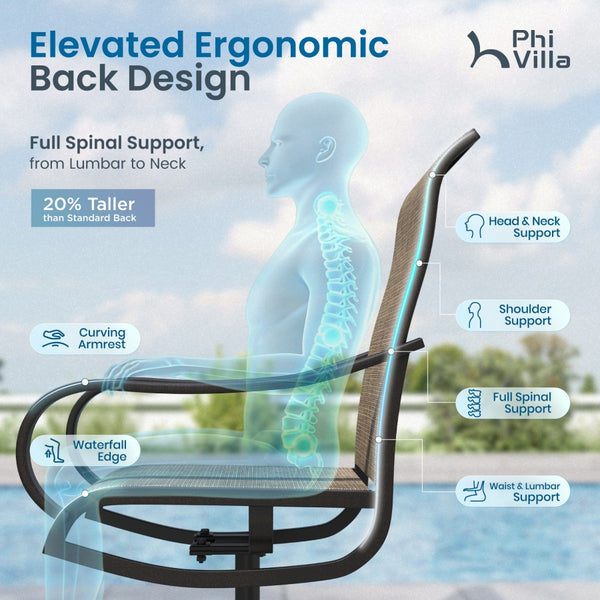 7-Piece Patio Dining Set withTextilene Chairs and U-Shape Leg Wood-grain Table-Phi Villa