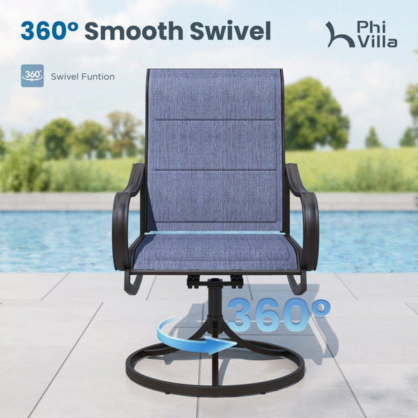 Patio Upgraded Padded Swivel Dining Chairs for Porch, Deck, Backyard PHI VILLA