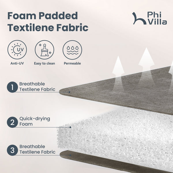 PHI VILLA 5-Piece Patio Dining Set Padded Textilene Swivel Chairs & Slat Steel Round Table