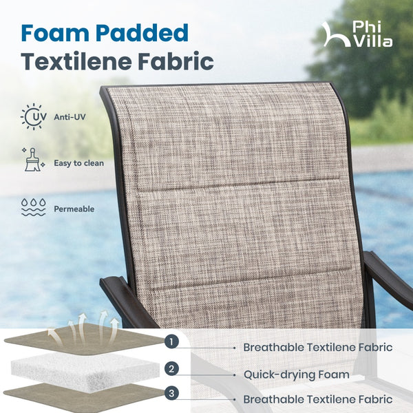 PHI VILLA 5-Piece Patio Dining Set With Wood-look Table & 4 Padded Textilene Swivel Chairs