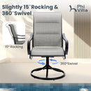 PHI VILLA 5-Piece Patio Dining Set Padded Textilene Swivel Chairs & Slat Steel Round Table