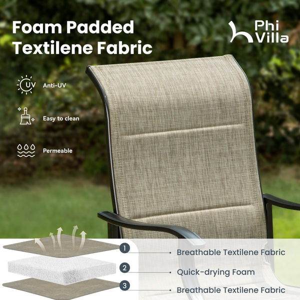 PHI VILLA Padded Textilene Patio Outdoor Dining Chairs, Set of 2