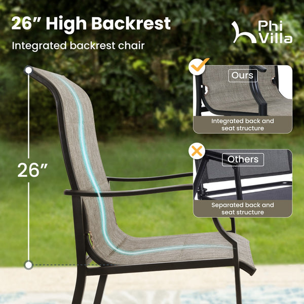 PHI VILLA Padded Textilene Patio Outdoor Dining Chairs, Set of 2