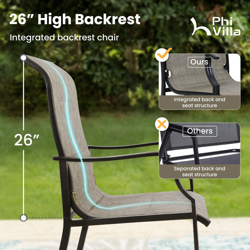 PHI VILLA Padded Textilene Patio Outdoor Dining Chairs, Set of 2