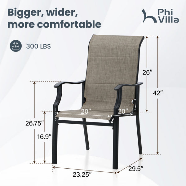 PHI VILLA Padded Textilene Patio Outdoor Dining Chairs, Set of 2