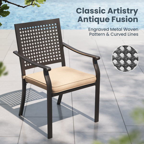 7-Pcs Patio Dining Set with 6 Woven Pattern Stackable Chairs