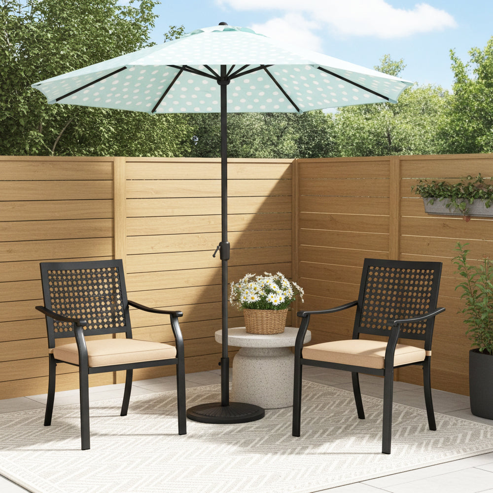 PHI VILLA Outdoor Fixed Steel Dining Chairs with Woven Pattern