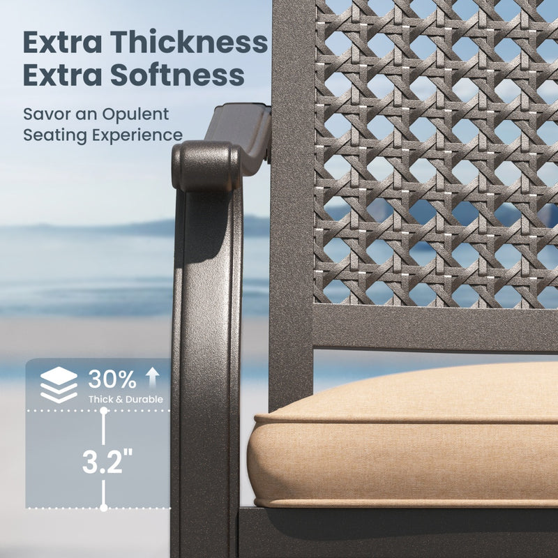 PHI VILLA Outdoor Fixed Steel Dining Chairs with Bullseye Flower Pattern - Set of 2