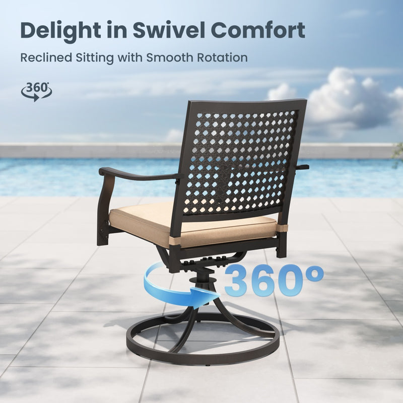 7-Piece Patio Dining Set for Backyard with Bullseye Pattern Chairs and Round Table-Phi Villa