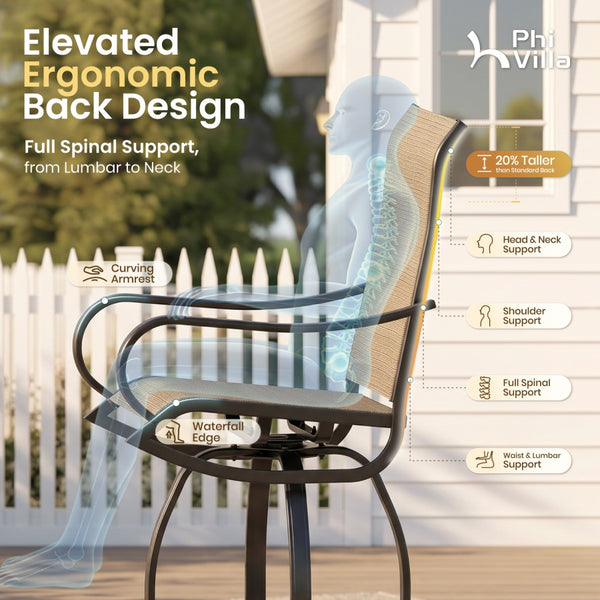 Wave 3-Piece Counter Height Bar Set with Swivel Stools