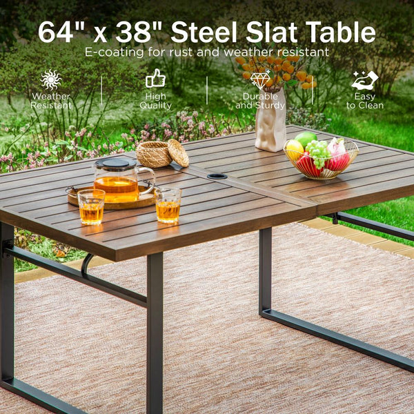 Phi Villa 7-Piece Patio Dining Set 6 Fixed Stackable Chairs & Farmhouse Style Table