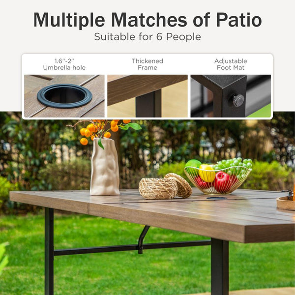 Phi Villa 7-Piece Patio Dining Set 6 Fixed Stackable Chairs & Farmhouse Style Table