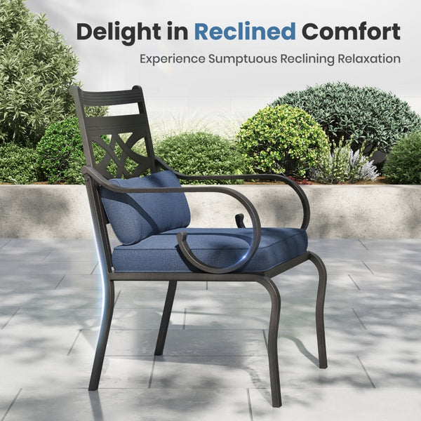 7-Piece Round Table Patio Dining Set of Steel Fixed Chairs with Cushion and Pillow-Phi Villa