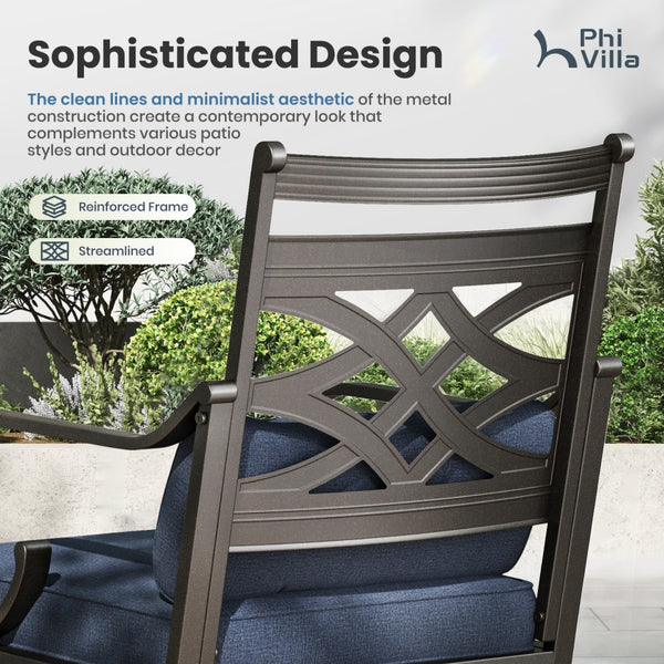 7-Piece Round Table Patio Dining Set of Steel Fixed Chairs with Cushion and Pillow-Phi Villa