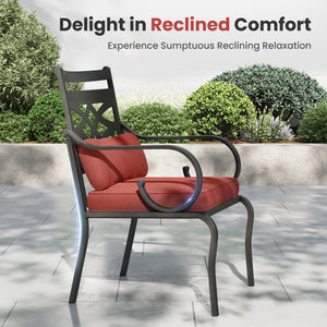 7-Piece Round Table Patio Dining Set of Steel Fixed Chairs with Cushion and Pillow-Phi Villa