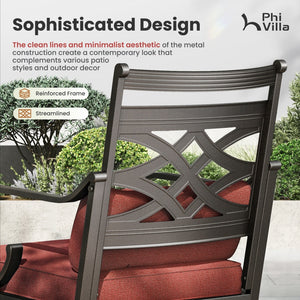 7-Piece Round Table Patio Dining Set of Steel Fixed Chairs with Cushion and Pillow-Phi Villa