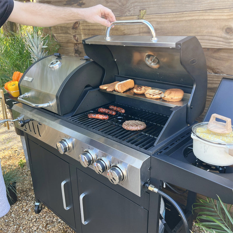 3-Burner Dual Fuel Gas and Charcoal Grill Combo with Side Burner 37000 BTU-Captiva Designs
