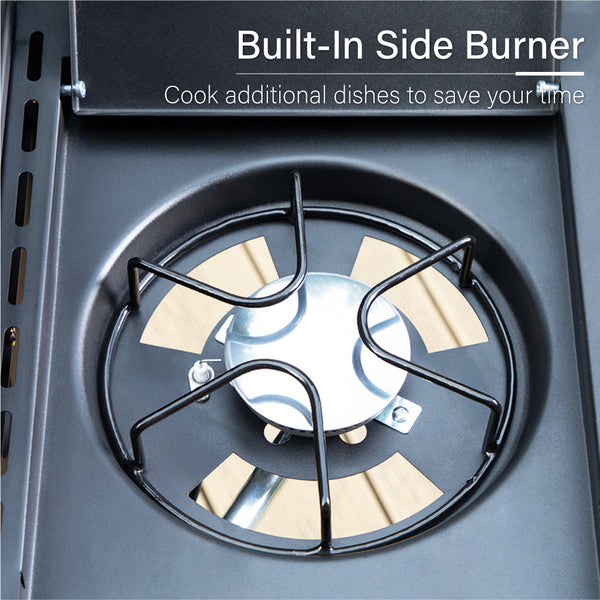 3-Burner Dual-Fuel Gas and Charcoal Grill Combo with Side Burner