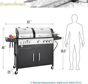 3-Burner Dual-Fuel Gas and Charcoal Grill Combo with Side Burner