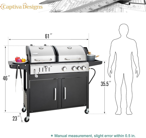 3-Burner Dual-Fuel Gas and Charcoal Grill Combo with Side Burner