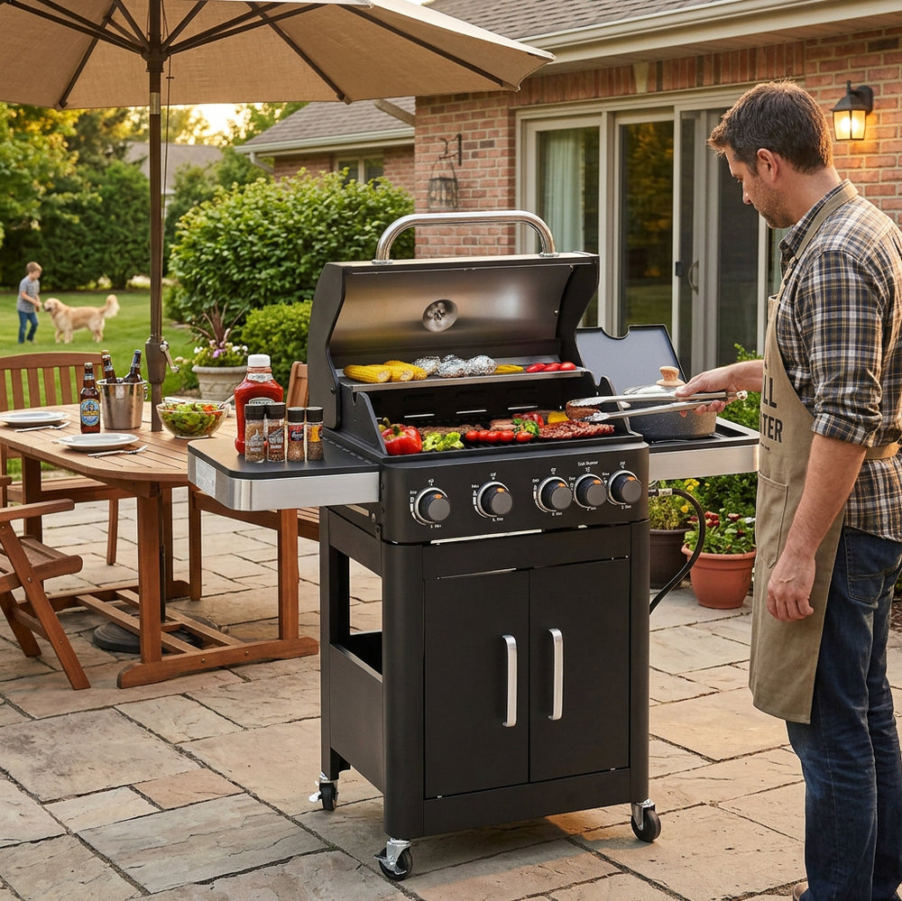 46,700 BTU 4-Burner Gas BBQ Grill with Side Burner-Captiva Designs