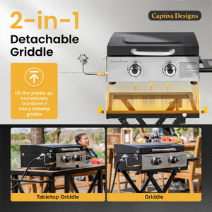 Captiva Designs Gas Griddle with Foldable Cart 2*10,000 BTU