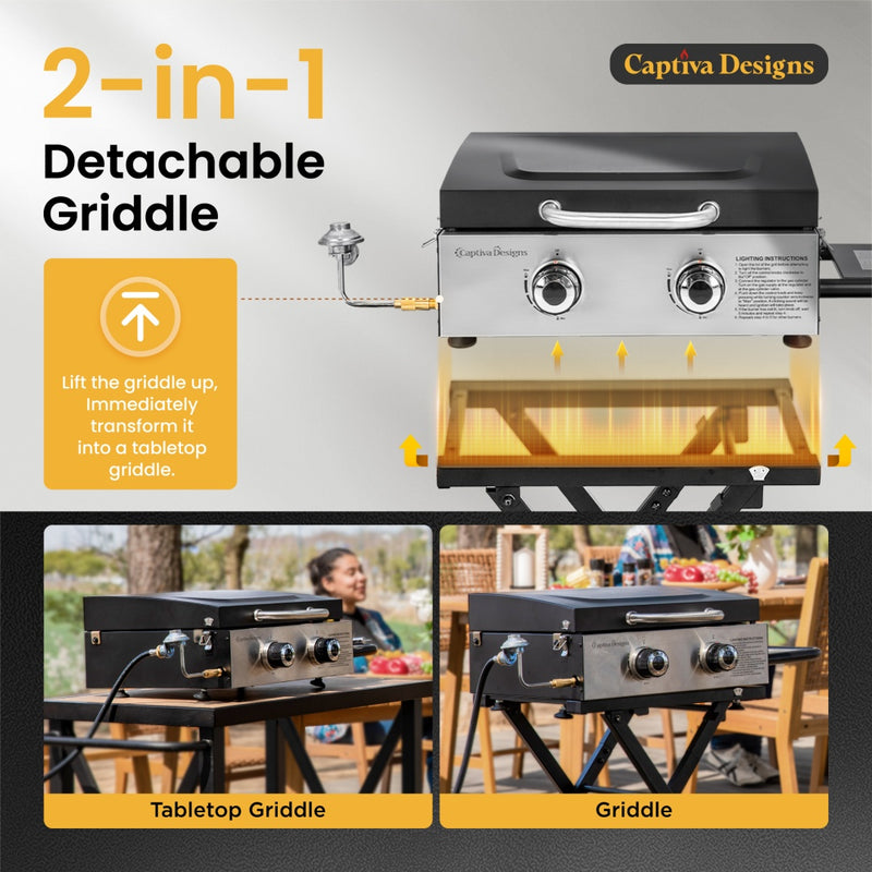 Captiva Designs Gas Griddle with Foldable Cart 2*10,000 BTU
