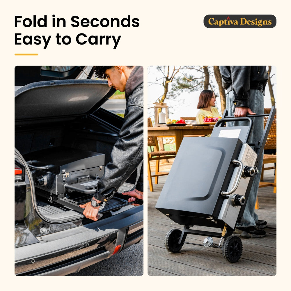 Captiva Designs Gas Griddle with Foldable Cart 2*10,000 BTU