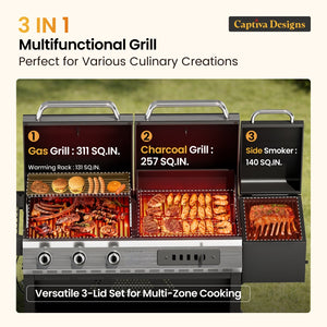 Captiva Designs 3-In-1 Gas and Charcoal Grill Smoker Combo