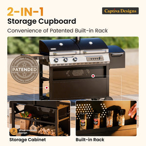 Captiva Designs 3-In-1 Gas and Charcoal Grill Smoker Combo