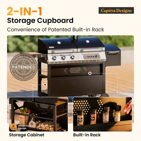 Captiva Designs 3-In-1 Gas and Charcoal Grill Smoker Combo