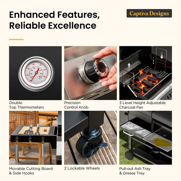 Captiva Designs 3-In-1 Gas and Charcoal Grill Smoker Combo