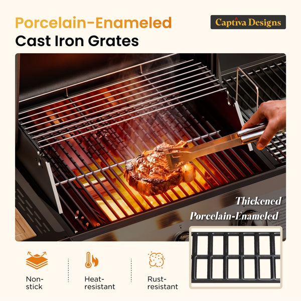 Captiva Designs 3-In-1 Gas and Charcoal Grill Smoker Combo