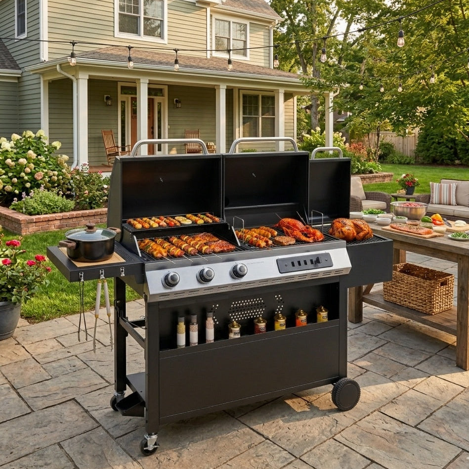 Captiva Designs 3-In-1 Gas and Charcoal Grill Smoker Combo