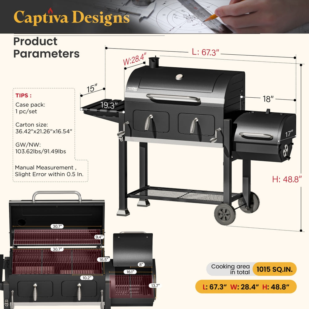 Captiva Designs 2-In-1 Chaircoal Grill Smoker Combo