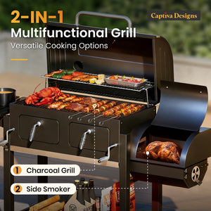 Captiva Designs 2-In-1 Charcoal Grill Smoker Combo